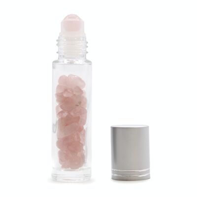CGRB-10 - Botella de rodillo de aceite esencial de piedras preciosas - Cuarzo rosa - Tapa plateada - Se vende en 10x unidad/es por exterior