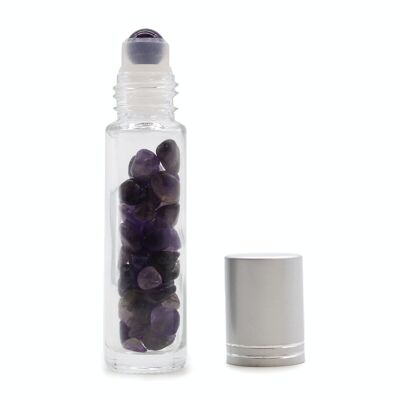 CGRB-12 – Rollflasche für ätherische Öle mit Edelsteinen – Amethyst – Silberkappe – Verkauft in 10 Einheiten pro Äußerem