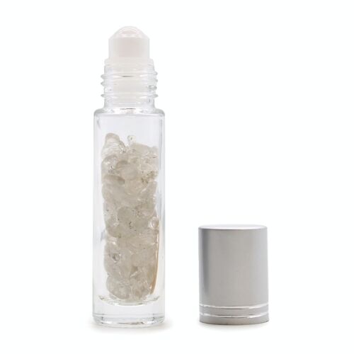 CGRB-13 - Gemstone Essential Oil Roller Bottle - Rock Quartz - Silver Cap - Sold in 10x unit/s per outer