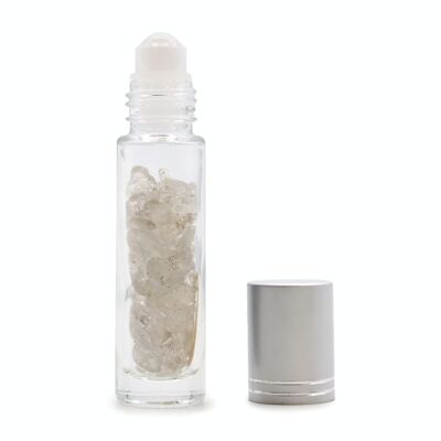 CGRB-13 – Rollflasche für ätherische Öle mit Edelsteinen – Bergquarz – Silberkappe – Verkauft in 10 Einheiten pro Außenhülle