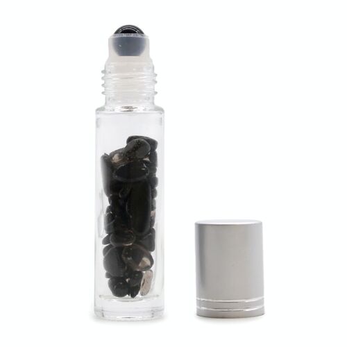 CGRB-14 - Gemstone Essential Oil Roller Bottle - Black Tourmaline - Silver Cap - Sold in 10x unit/s per outer