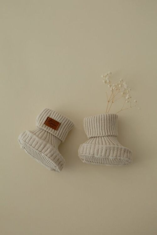 Knitted Baby Booties - Beige