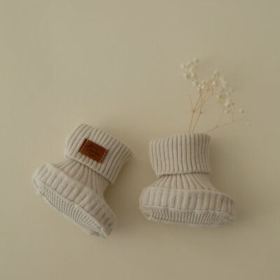 Knitted Baby Booties - Beige