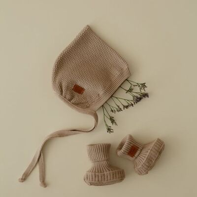 Gorro de Bebé de Lana Merino Tejido a Mano - Cappuccino