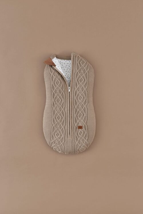 Hand knitted Organic Baby Sleeping Bag - Light Brown