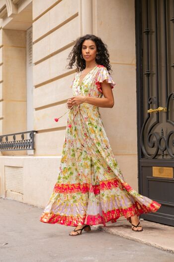 Robe longue à imprimé effet doré , élastique à la taille et boutonnée devant 10