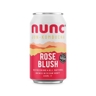 Nunc Jun-Kombucha - Rose Blush (12 x 330ml) - Floral Kombucha Drink - Organic Green Tea & Authentic Scoby - Live Cultured Sparkling Tea for Gut Health - Natural Energy, Gluten Free & GMO Free