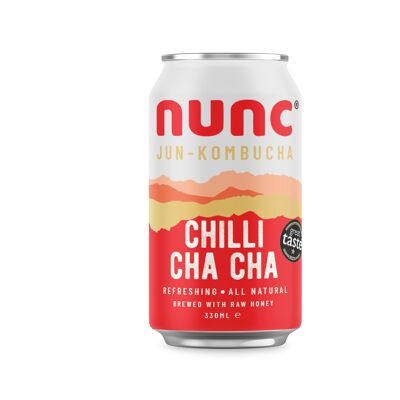 Nunc Jun-Kombucha Drink - Chilli Cha Cha (12 x 330ml) - Organic Green Tea & Authentic Scoby - Live Cultured Sparkling Tea for Gut Health - Natural Energy, Gluten Free & GMO Free - Only 50 Cal