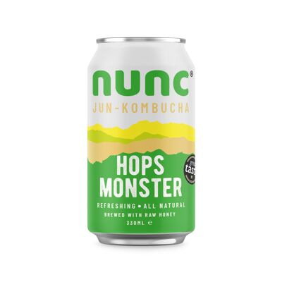 Nunc Jun-Kombucha Drink - Hops Monster (12 x 330ml) - Non-Alcoholic, Healthy, Low in Cal Beer Alternative - Organic Green Tea & Authentic Scoby - Gut Health - Natural Energy, Gluten Free & GMO Free