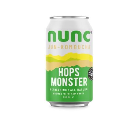 Nunc Jun-Kombucha Drink - Hops Monster (12 x 330ml) - Non-Alcoholic, Healthy, Low in Cal Beer Alternative - Organic Green Tea & Authentic Scoby - Gut Health - Natural Energy, Gluten Free & GMO Free