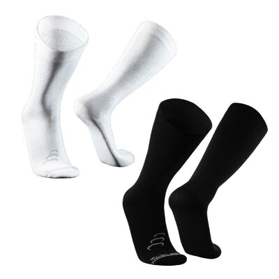 Pulsar I compression stockings 15-20 mmHg lace with LYCRA and PIMA cotton, support stockings for varicose veins for women and men travel stockings 2 pairs black/white | SILVERA NANOTECH