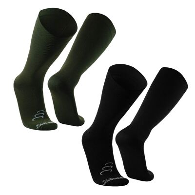 Pulsar I compression stockings 15-20 mmHg lace with LYCRA and PIMA cotton, support stockings for varicose veins for women and men, travel stockings 2 pairs - black/green | SILVERA NANOTECH