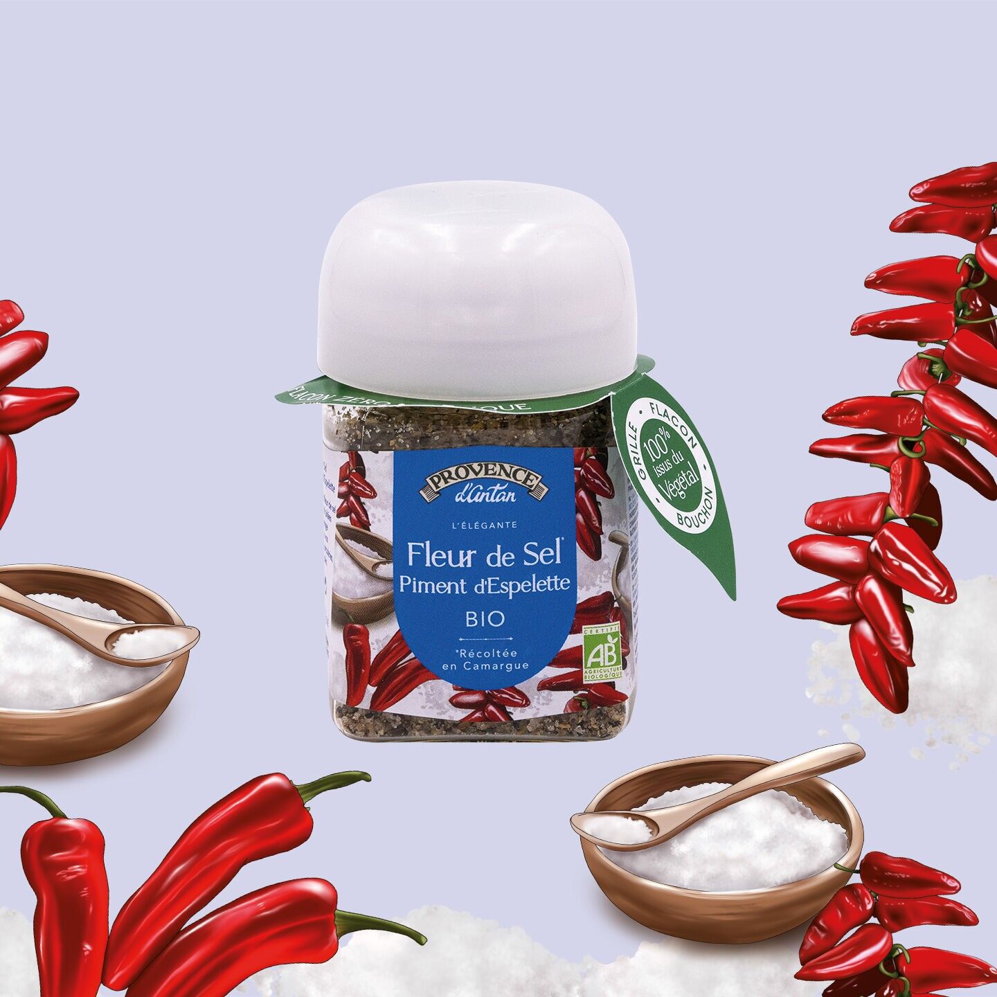 Fleur de Sel au Piment d'Espelette AOP Bio* 70g - Pot Végétal PLA