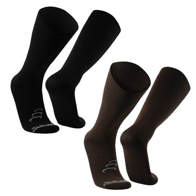 Pulsar I compression stockings 15-20 mmHg lace with LYCRA and PIMA cotton, support stockings for varicose veins for women and men, travel stockings 2 pairs - black/brown | SILVERA NANOTECH