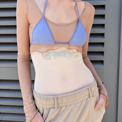 Toni 3-teiliges Bikini-Bluse-Langarm-Crop-Top mit Bikini und Achselzucken in Mehrfarben