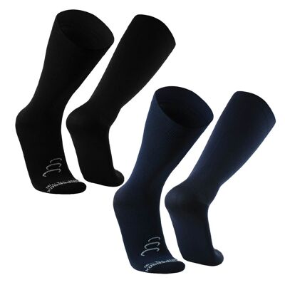 Chaussettes de compression pour femmes et hommes bas de mollet 15-20 mmHg | Bas de compression à maintien gradué pour œdème variqueux, 2 paires - Noir/Bleu