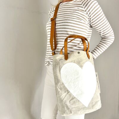 BucketBag (tela) cuore bianco