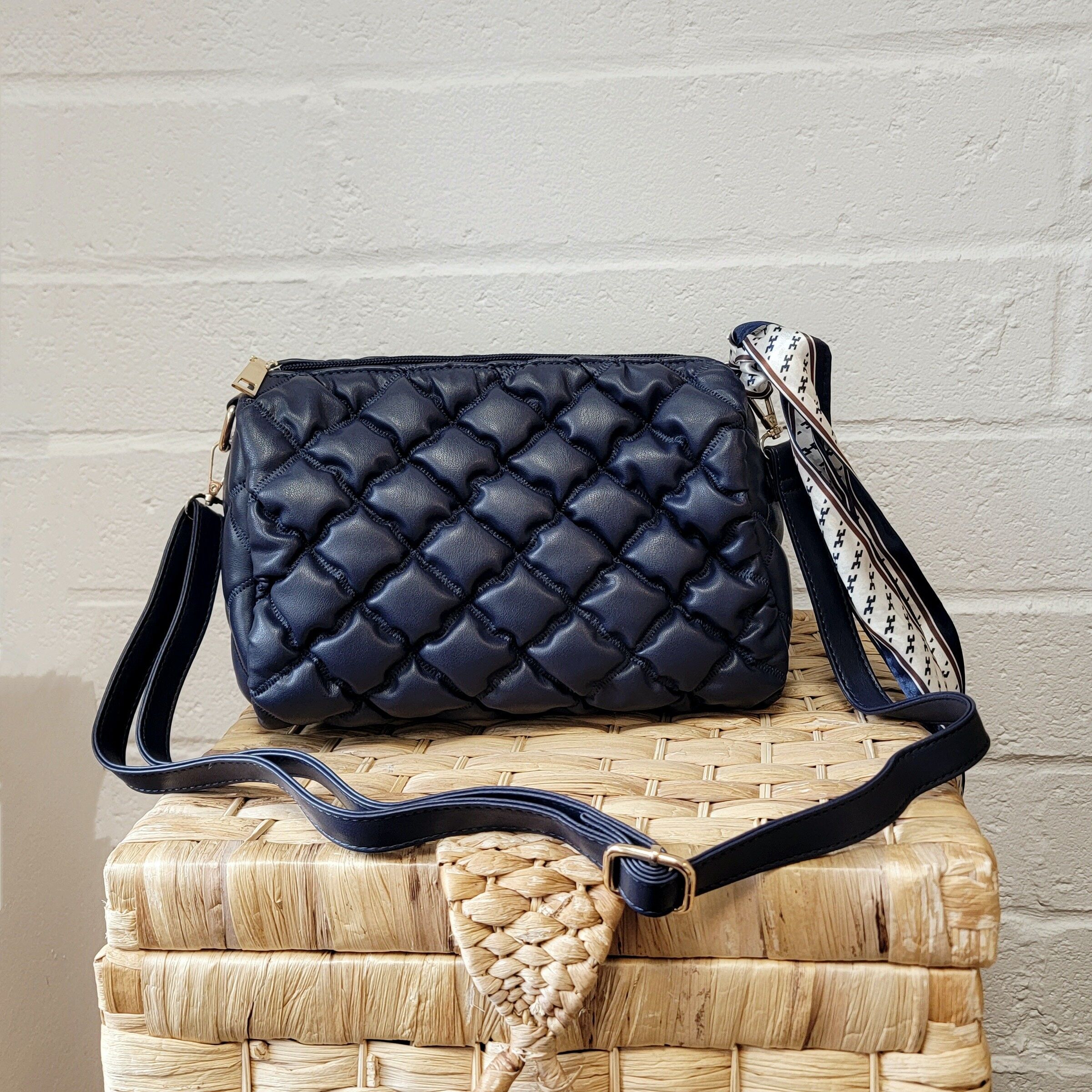 Navy blue quilted discount handbag