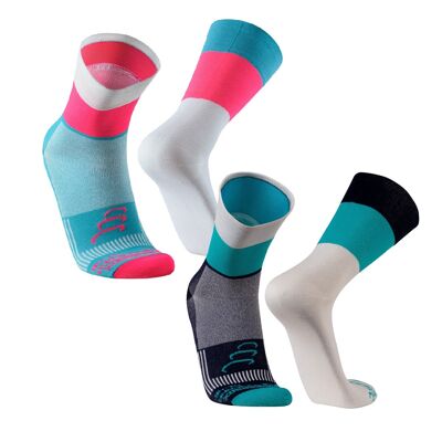 Panamericana I Kompressionssocken lang, leichte Sportsocken, atmungsaktive Funktionssocken mit Anti-Blasen Schutz, Triathlon Running Socks 2 Paar für Damen und Herren - Fuchsia | SILVERA NANOTECH