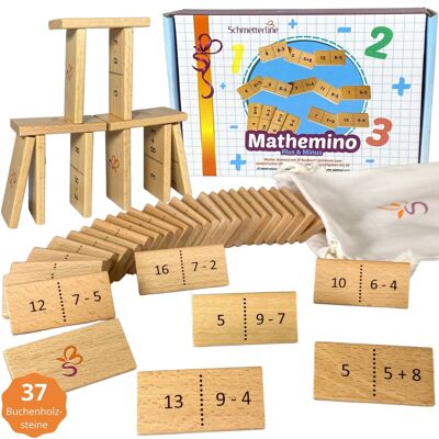 "Mathemino Plus&Minus" - domino mathématique - apprendre l'arithmétique en s'amusant - jeu d'arithmétique amusant à partir de 6 ans pour l'école élémentaire de 1ère année (arithmétique jusqu'à 20)