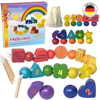 "Fädelino" - jeu d'enfilage en bois - jeu d'enfilage pour enfants à partir de 3 ans - jouet de motricité à enfiler selon Montessori 1