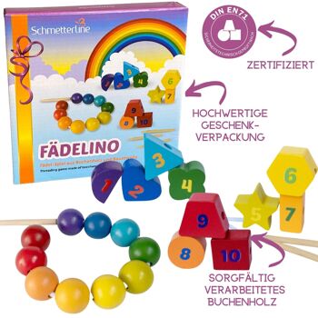 "Fädelino" - jeu d'enfilage en bois - jeu d'enfilage pour enfants à partir de 3 ans - jouet de motricité à enfiler selon Montessori 6