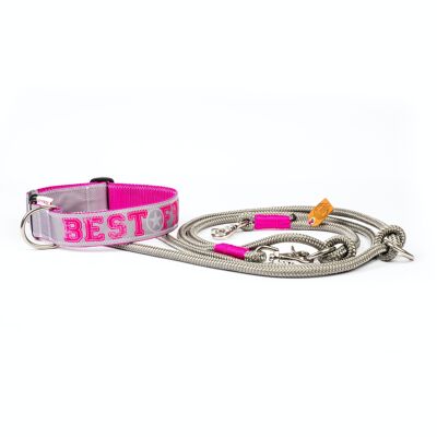 DOG COLLAR BEST FRIEND GRAY PINK