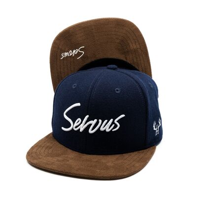 Cappellino bavarese Servus snapback in feltro blu scuro