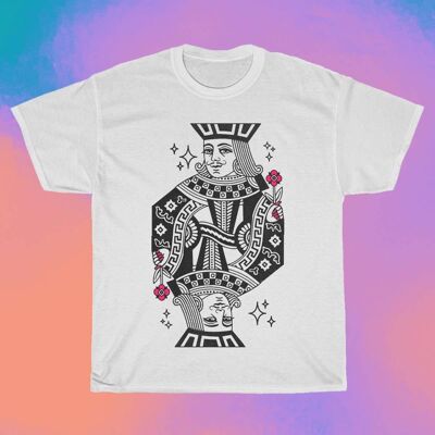 T-Shirt QUEER OF HEARTS - Divertente Lgbtq Poker Deck Tee, Jack of Spades 100% Cotton Top, Fabulous Gay Pride Playing Cards, Original Artsy Designs
