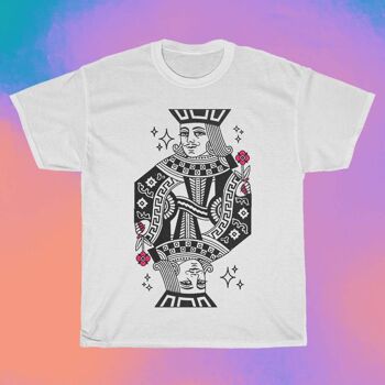 T-shirt QUEER OF HEARTS - T-shirt drôle Lgbtq Poker Deck, Jack of Spades 100% Cotton Top, Fabulous Gay Pride Playing Cards, Original Artsy Designs 1
