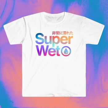 T-shirt SUPERWET - T-shirt fierté, haut en coton noir, cadeau drôle pour homme, vêtements queer uniques, couleurs arc-en-ciel, esthétique rétro, conception Vaporwave 3