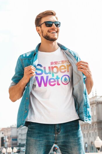 T-shirt SUPERWET - T-shirt fierté, haut en coton noir, cadeau drôle pour homme, vêtements queer uniques, couleurs arc-en-ciel, esthétique rétro, conception Vaporwave 4