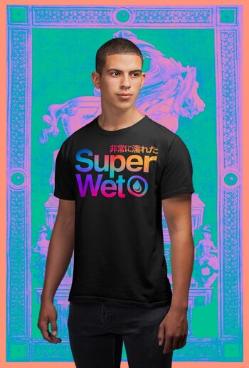 T-shirt SUPERWET - T-shirt fierté, haut en coton noir, cadeau drôle pour homme, vêtements queer uniques, couleurs arc-en-ciel, esthétique rétro, conception Vaporwave 6