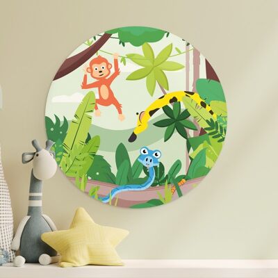 Muurcirkel kids jungle aap - rond schilderij voor kinderkamer