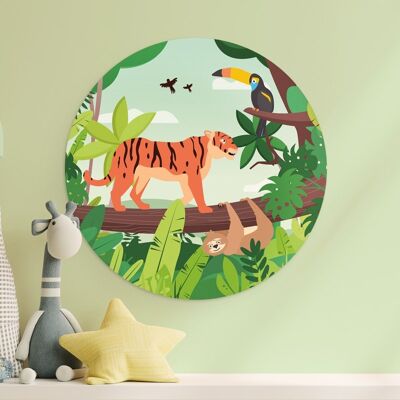 Muurcirkel kids jungle tijger - rond schilderij voor kinderkamer