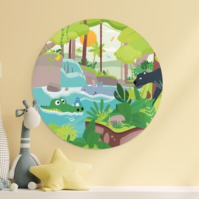 Círculo de pared infantil cocodrilo de la selva - cuadro redondo para habitación infantil