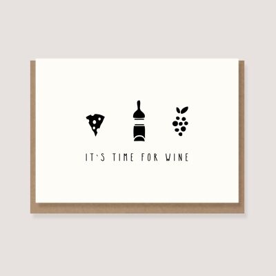 Tarjeta doblada con sobre - "Es la hora del vino"
