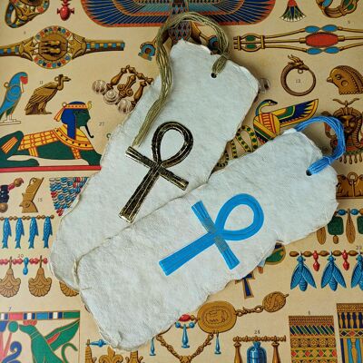 Marcapáginas en papel pergamino con patrón de Cruz Ankh de Egipto