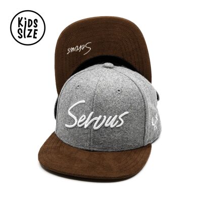 Casquette bavaroise Servus snapback enfant feutre gris clair