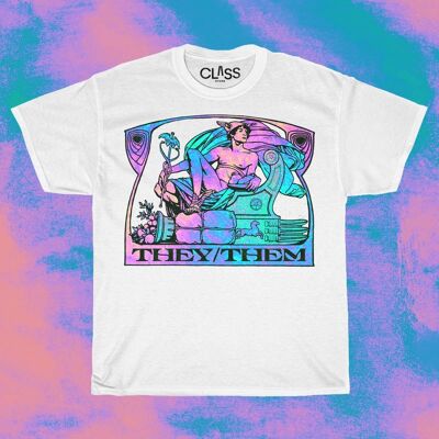 THEY/THEM T-Shirt - T-shirt grafica unisex con icona ermafrodita androgina, abbigliamento queer, moda Enby colorata, mitologia greca, orgoglio LGBTQ