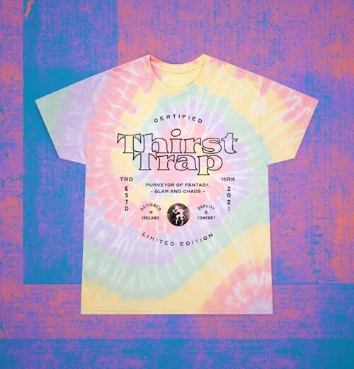 THIRST TRAP T-Shirt - Gay & Groovy Tie Dye tee, Rainbow Pride top, 100% cotton, LGBTQ Colorful Spiral Shirt, Casual / Vintage Inspired Graphic