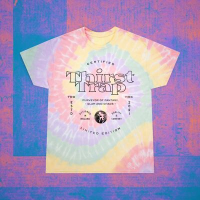 THIRST TRAP T-Shirt - Gay & Groovy Tie Dye tee, top Rainbow Pride, 100% cotone, camicia a spirale colorata LGBTQ, grafica ispirata casual / vintage