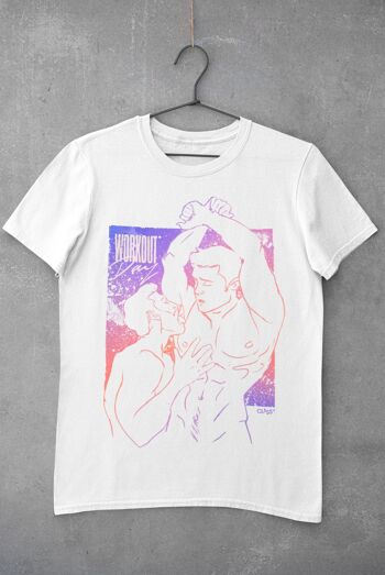 WORKOUT T-Shirt - Top graphique décontracté avec des fosses de léchage de couple excité, Queer Fashion, LGBTQ Pride, Homo Gym Tee, mens sexy, homoerotica 3