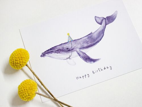 Geburtstagskarte Wal "Happy Birthday | Aquarell Illustration | DIN A6 Postkarte | nachhaltig