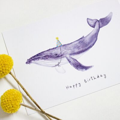 Carte d'anniversaire baleine "Happy Birthday | illustration aquarelle | Carte postale DIN A6 | durable