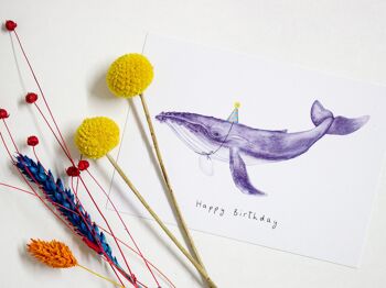 Carte d'anniversaire baleine "Happy Birthday | illustration aquarelle | Carte postale DIN A6 | durable 4