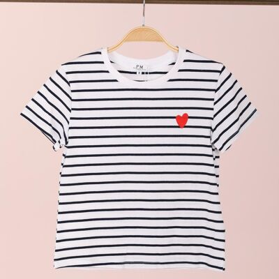 Camiseta de rayas con corazón bordado - T2235