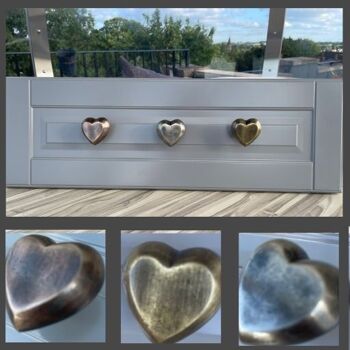 Lot de 10 boutons d'armoire/tiroir en forme de cœur (cuivre antique) 2