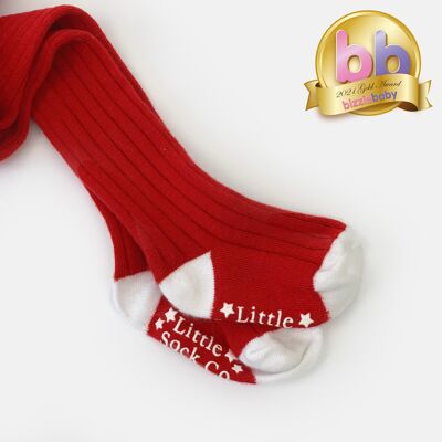 Collants côtelés antidérapants super doux pour bébé et tout-petit en rouge