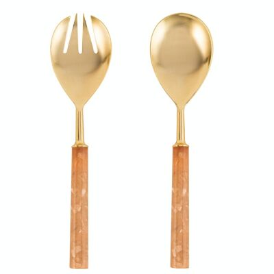 Pack of 2 salad cutlery in 18/8 steel with resin handle. Set consisting of a large spoon 30.5x7.5 cm and a fork 30.5x7.5 cm.